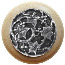 Notting Hill NHW-715N-AP Ivy with Berries Wood Knob in Antique Pewter/Natural wood finish